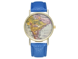 Reloj De Pulsera Unisex Con Estampado De Mapa Retro Y Correa De Piel Sintética Azul.