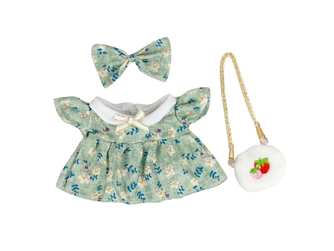 Conjunto Roupas Boneca Princesa Com Sapatos Bolsa Laço Floral 20cm Verde
