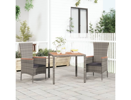 Mesa De Jardín Con Superficie De Madera VIDAXL Gris Poli Ratán (90x90x75 cm)