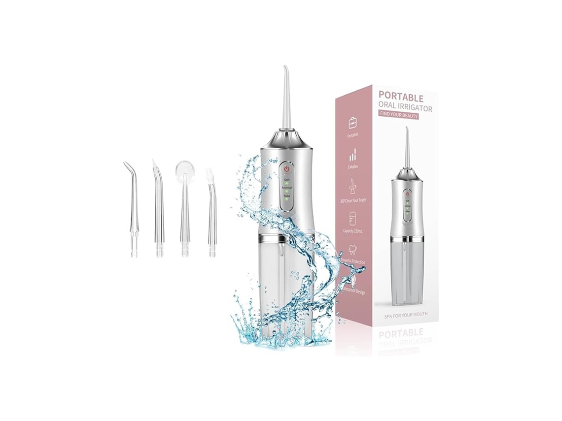 Irrigador bucal USB recargable blanco, 4 boquillas multifuncionales, 3 modos de uso y alta eficiencia YANYXR