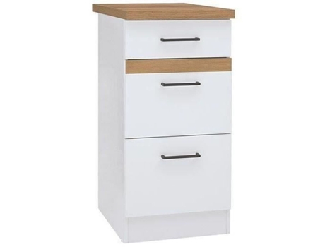 Mueble bajo de cocina 40 cm - 3 cajones encimera - Blanco brillo AUCUNE
