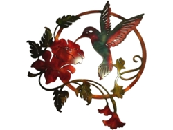 Decoración De Pared De Metal Con Forma De Colibrí, Marco Redondo Con Flor, Arte De Pared Para Colgar.