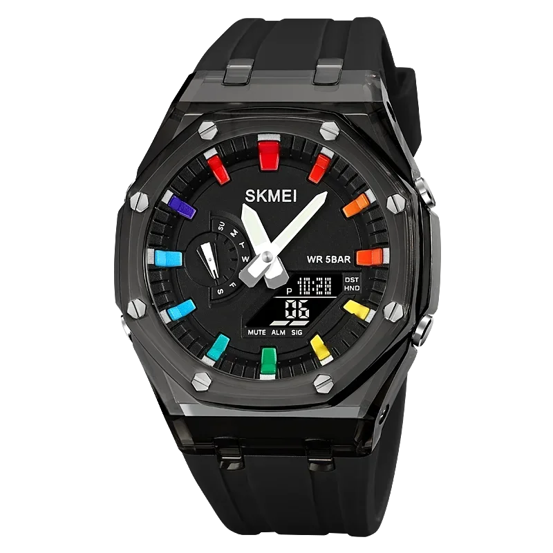 Reloj De Hombre (negro) Resistente Al Agua Con Temporizador De Cuenta Regresiva, Luz Led Y Movimiento Electrónico.