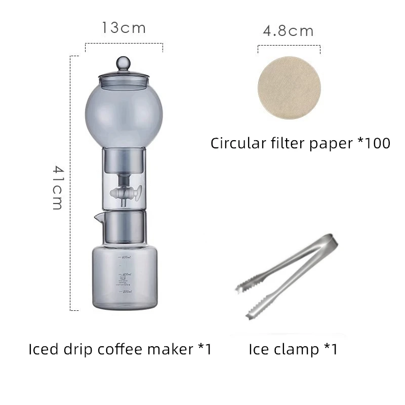Juego De Cafetera De Infusión En Frío (gris Oscuro), Cafetera De Goteo De Vidrio, Incluye 100 Filtros De Papel.