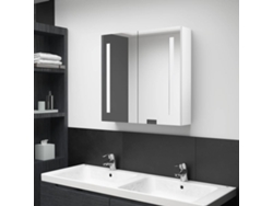 Armario De Baño Con Espejo Led Blanco Brillante 62x14x60 Cm