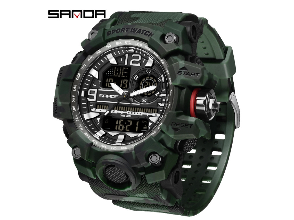 Reloj Deportivo Multifuncional Luminoso, Moderno Y A La Moda (verde Camuflaje Y Negro)