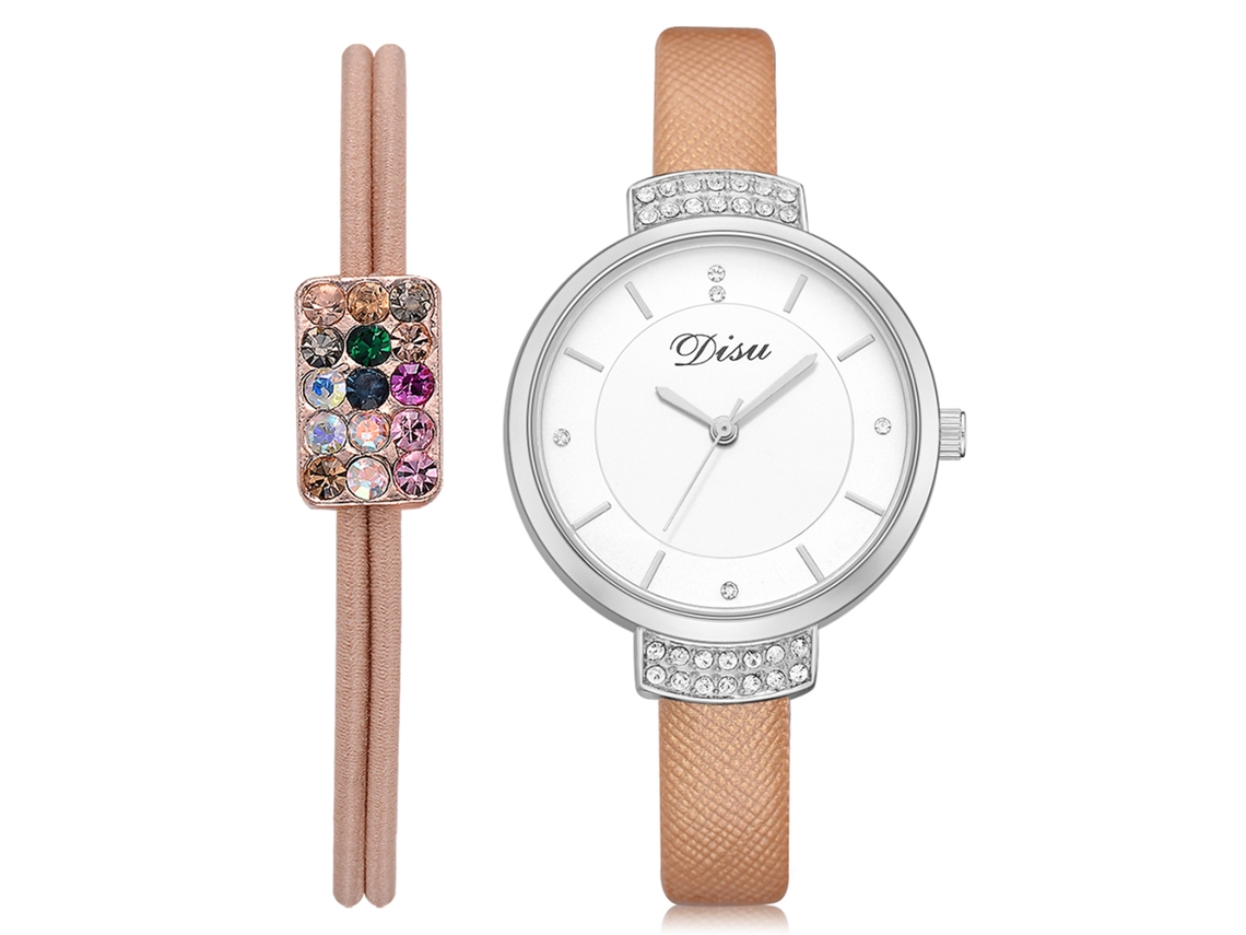Reloj De Pulsera Analógico De Cuarzo Con Correa De Poliuretano Y Goma Elástica Dorada Para El Cabello.