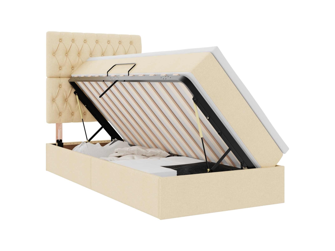 Vidaxl Cama De Almacenamiento Led Con Colchón Crema 90 X 200 Cm Tela