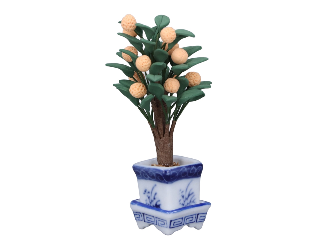 Árbol De Naranjo En Miniatura Para Casa De Muñecas A Escala 1:12 En Porcelana Azul Y Blanca, Accesorio Decorativo Para Fotos.