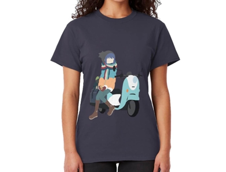Camiseta ROCKINSTONE Yuru Camp Shima Rin And Scooter Algodón para Hombre (3XL - Azul)
