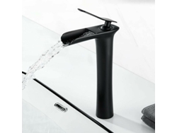 KOFIHETY Grifería de Baño Moderna en Negro Mate con Efecto Cascada, Altura del Pico 235mm, Mezclador de Latón con Entrada G 3/8, Agua Fría y Caliente
