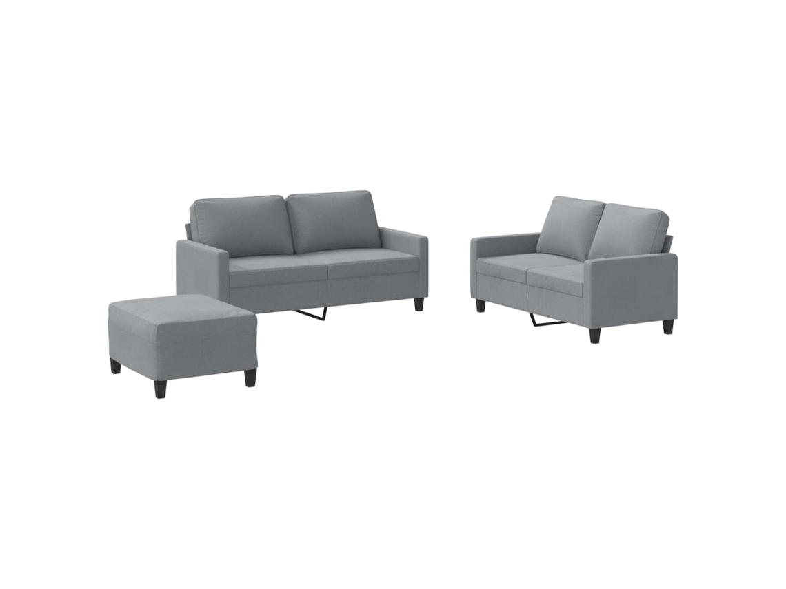 Conjunto 3 Juego de sofás con cojines VIDAXL tela gris claro