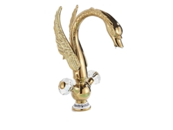 Grifo de baño con control de agua fría y caliente, manija de cristal, OEM dorado