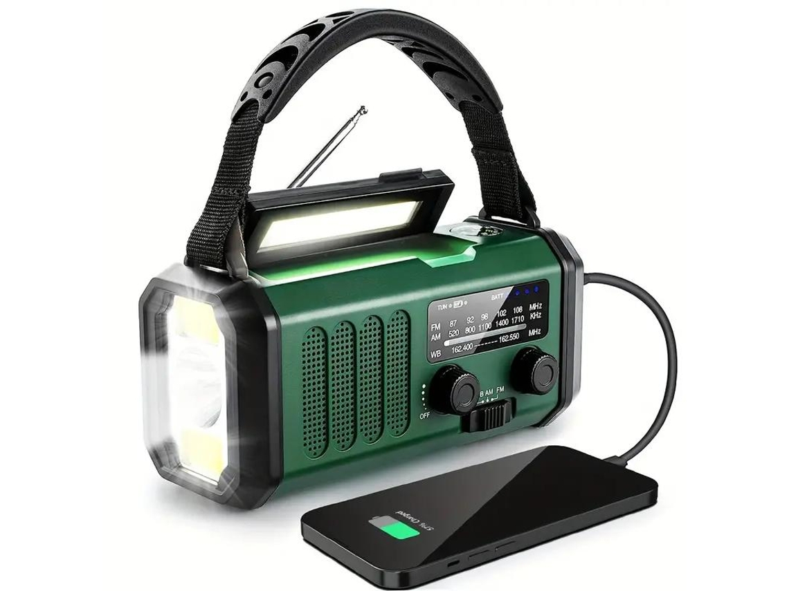 Radio De Emergencia De 10 000 Mah Radio Meteorológica Noaa Am/fm Con Manivela (verde), Chrui
