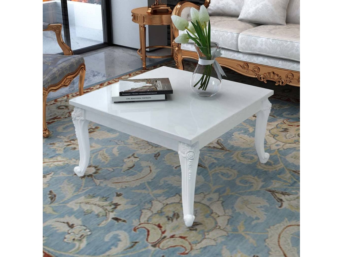 Mesa De Centro Mesa Auxiliar Mesa De Café Blanco Brillante 80x80x42 Cm Wsd553227