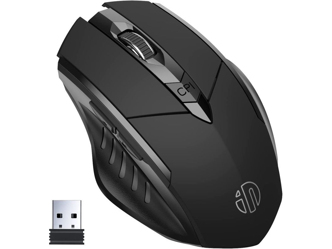 Ratón Inalámbrico Recargable Con Receptor Nano Usb, Clic Silencioso, 6 Botones Para Ordenador Windows, Negro.