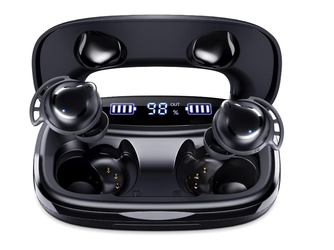 YEMAESRE Auriculares Bluetooth sin tiempo de reproducción, resistentes al agua, con cancelación de ruido, color negro