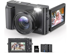 Cámara digital 4K para fotografía y video, cámara de vlog de 48 MP con enfoque automático y antivibración para YouTube Bisbisous (negra)