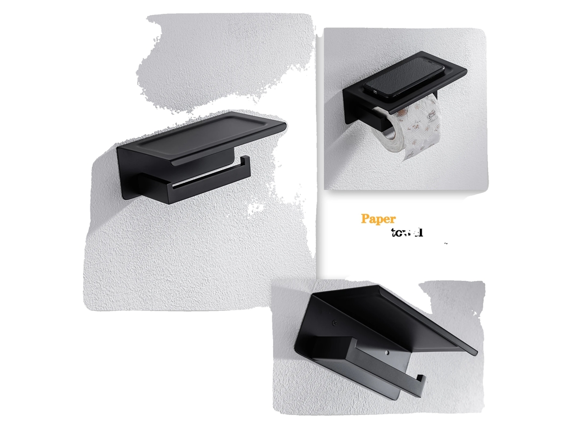 Juego de accesorios de baño, soportes de pared, construcción de metal resistente, ZJP-Negro