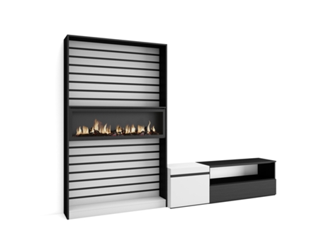 Muebles de Salón para TV 260x186x35cm Para TV hasta 65 Chimenea eléctrica Blanco y negro