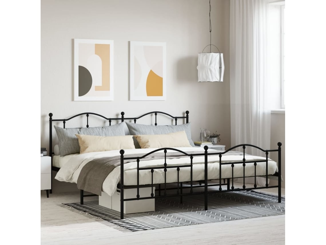 Estructura Cama Sin Colchón Con Estribo Metal Negro 200x200 Cm