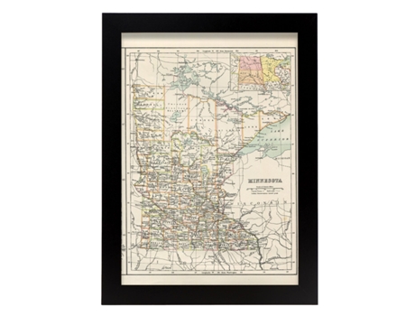 NACNIC Pósters Geográficos En Estilo Vintage Mapa De Minnesota Ilustraciones De Antiguos Mapamundis En Tonos Sepia Tamaño A4, Con Marco Color Mader...