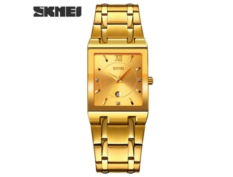 Relojes cuadrados para hombres con fecha, movimiento de cuarzo, reloj de pulsera resistente al agua, carcasa dorada y esfera dorada LUUCOZK