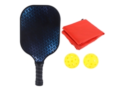 Paleta de Pickleball Liviano Carbon con 2 pelotas y bolsa, color negro y azul