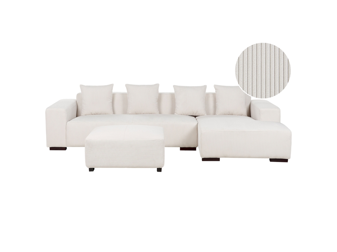 Sofá esquinero con reposapiés BELIANI Lungo de Pana Blanco 285x160x62