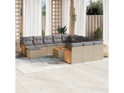 Conjunto de sofá de jardín de 13 piezas con cojines, mimbre sintético beige, Dkd Home Decor