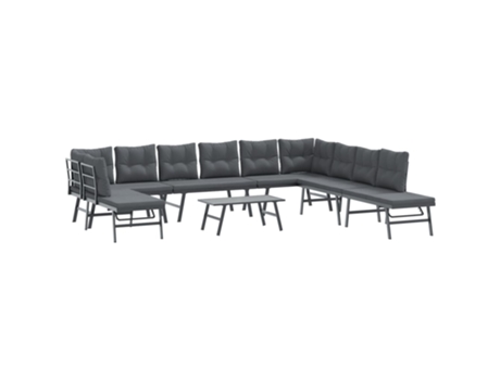 Conjunto 6 Bancos de jardín cojines VIDAXL acero recubrimiento polvo negro