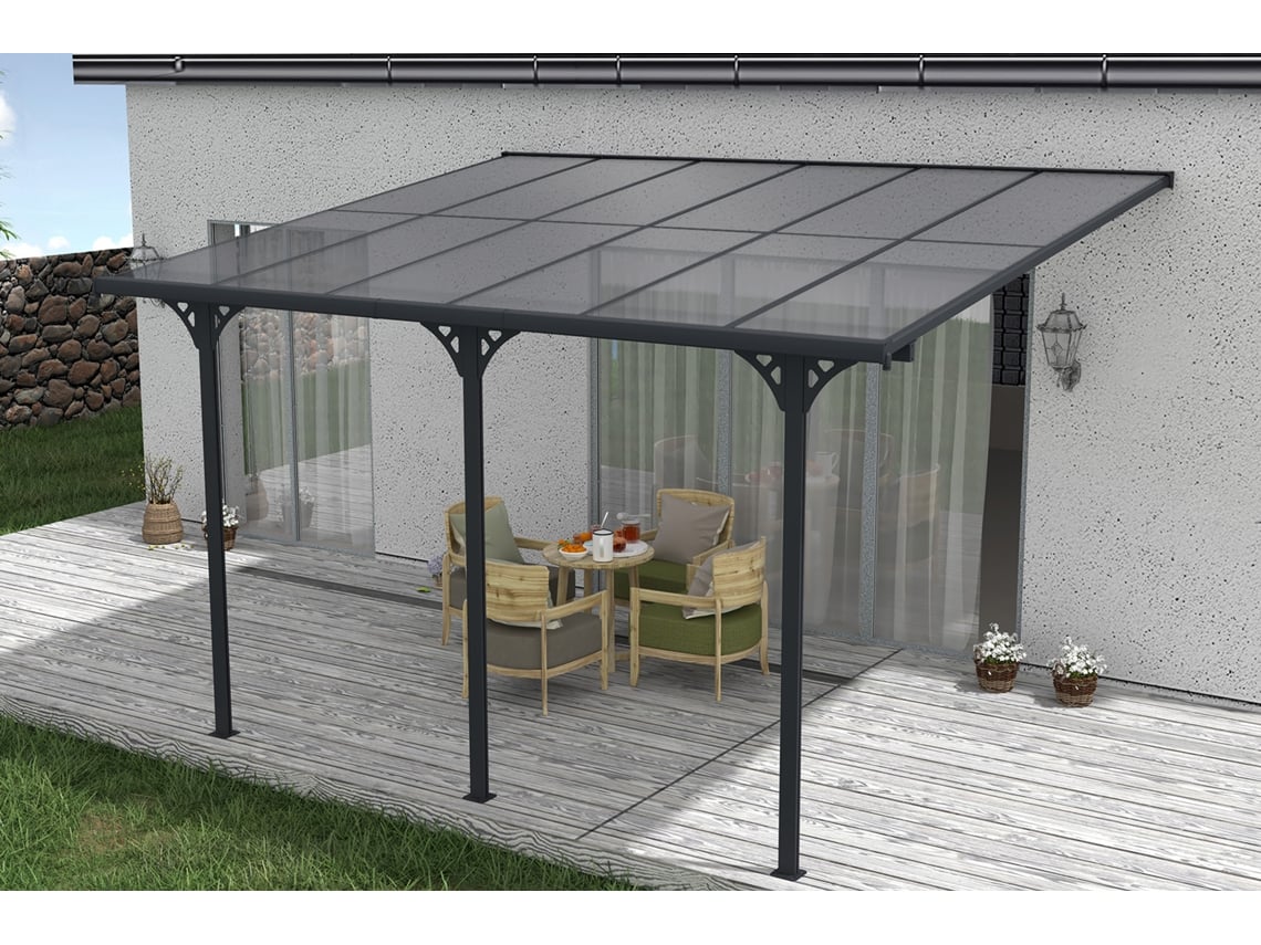 Cazeboo Pérgola Cubierta para Terraza de Aluminio Premium, gris 4x3 m KLEO