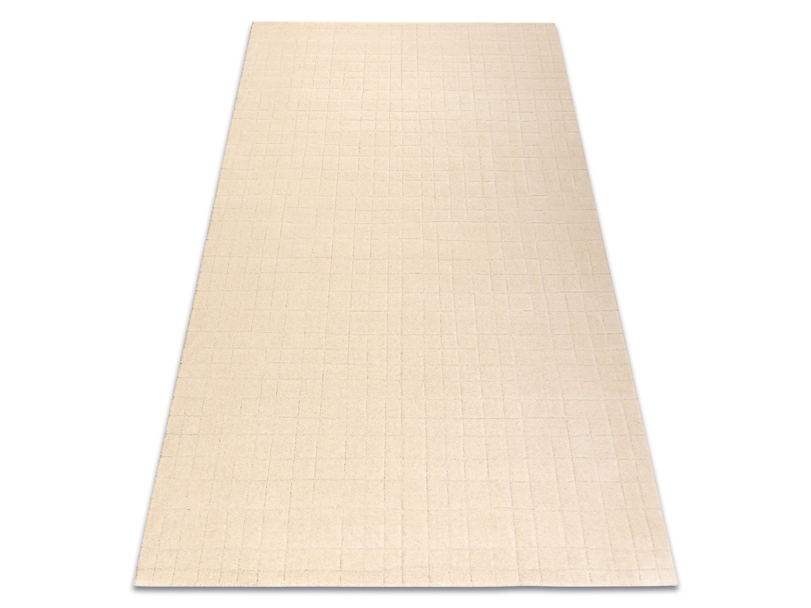 Alfombra De Lana Textura 488.02.la100 Osta - Pauta, Marco Geométrico Estructural Crema