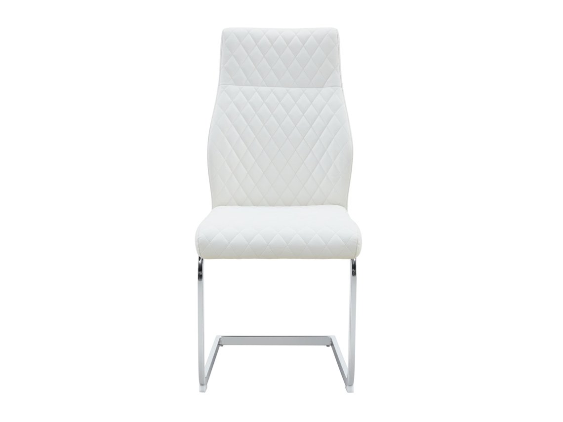 Silla Comedor 2 Unidades - Respaldo Alto, Asiento Acolchado, Metal Plateado - Blanco+plateado
