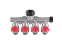 Conector divisor de agua de 4 vías con válvula de acero galvanizado