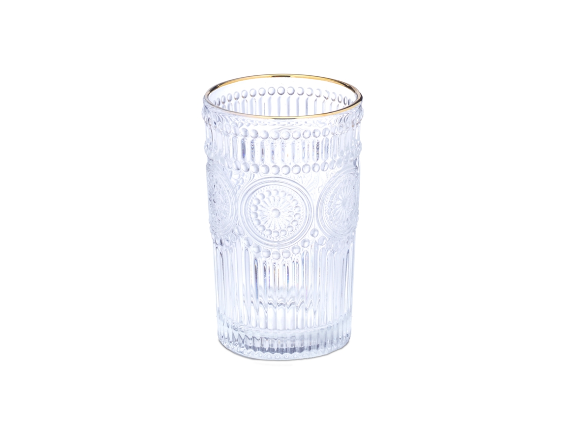 Relaxdays Set 4 Vasos Vintage, Aptos Para Lavavajillas, 400ml, Cristalería Retro Marco Dorado, Agua Y Zumo, Transparente
