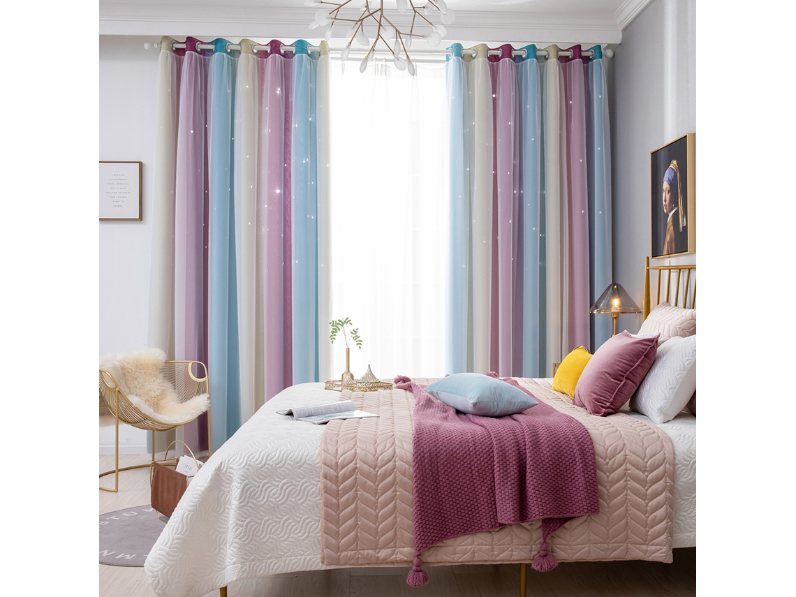 Juego de cortinas de dos piezas con estrellas degradadas y doble capa para dormitorio o sala de estar