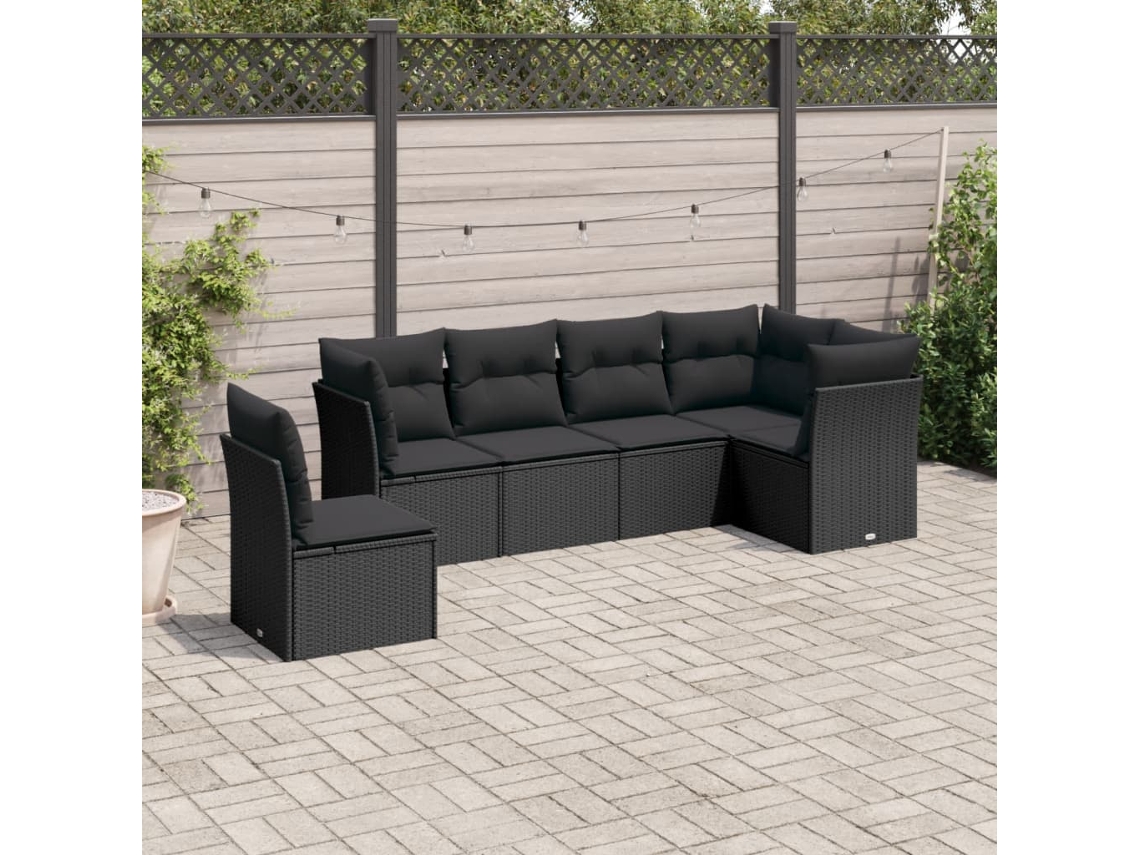 Conjunto de sofás de jardín de 6 piezas DKD Home Decor con cojines de mimbre negros