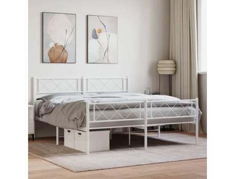 Cama con Estructura de Cabecero y Pies MAISON EXCLUSIVE Metal Blanco (135x190cm)
