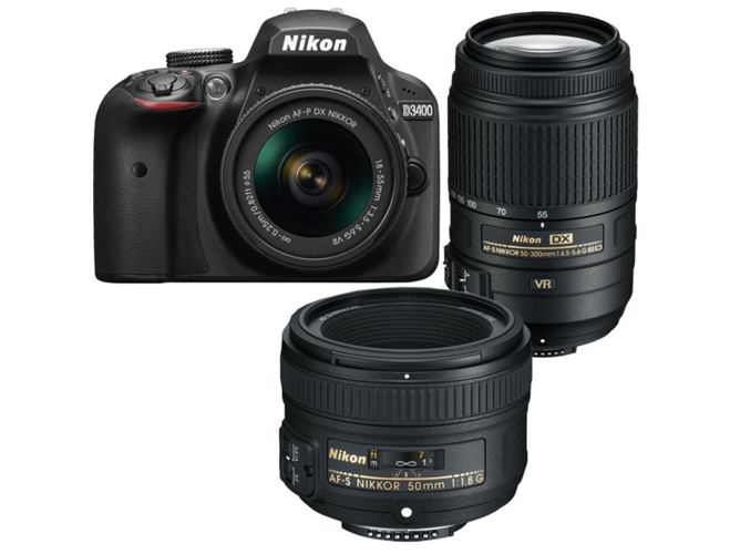 Kit Cámara Réflex NIKON D3400 AF-P 18-55 VR II55-30050/1.8G (Negro)