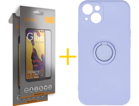 Carcasa + 2 Protectores de Vidrio Full iPhone 13 Mini ACCETEL Gel O-Ring Lila