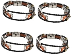 Conjunto De 2 Pulseiras De Corrente Curb Personalizáveis, Pretas, Estilo Fashion, Com Aparência De Couro Incompleto