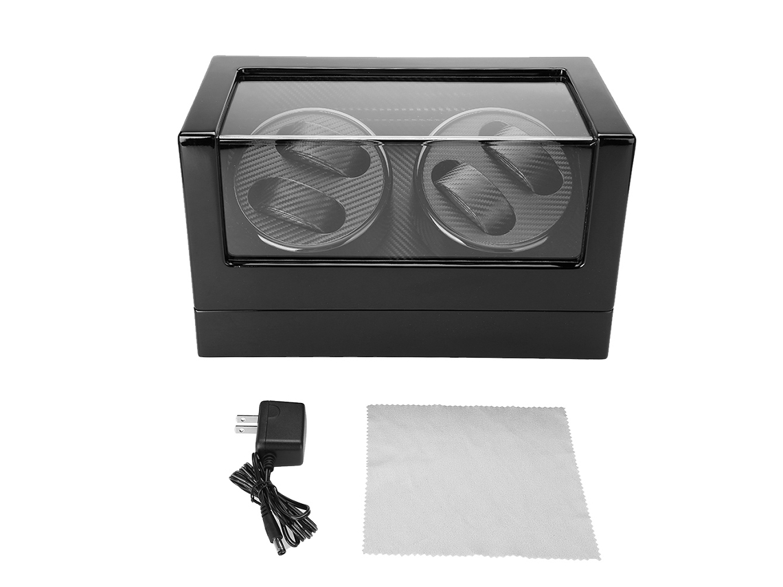 Caja giratoria para 4 relojes mecánicos automáticos con almacenamiento y pantalla negra