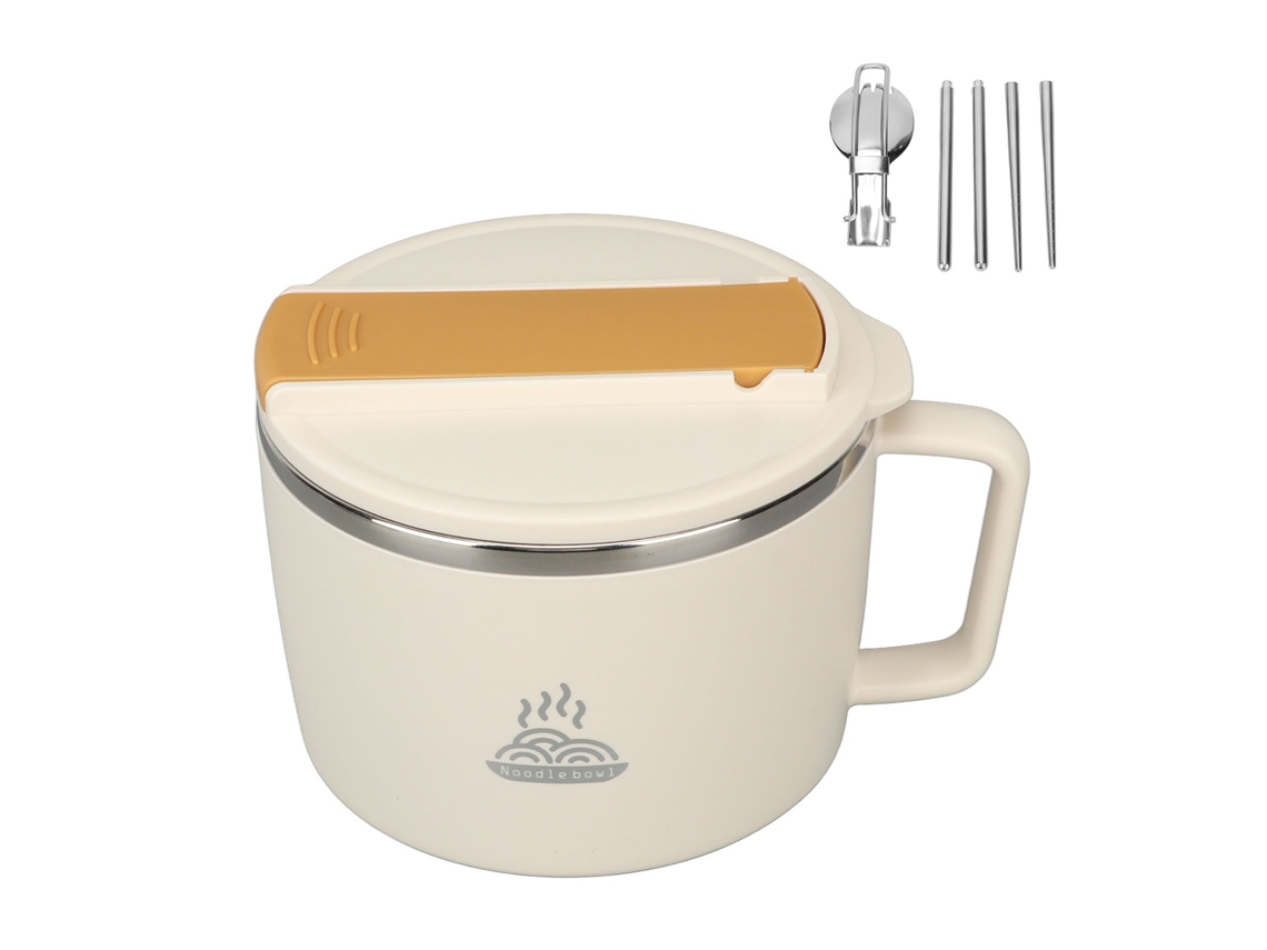 Taza Para Fideos Ramen 1200ml Acero Inoxidable 304 Portátil Con Tapa Y Cubiertos Para Oficina