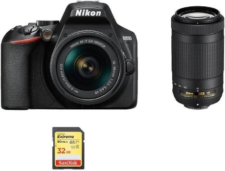 Kit Cámara Réflex NIKON D3500 AF-P 18-55mm F3.5-5.6G VR + AF-P DX 70-300MM F4.5-6.3G ED VR DX + Tarjeta SD de 32GB