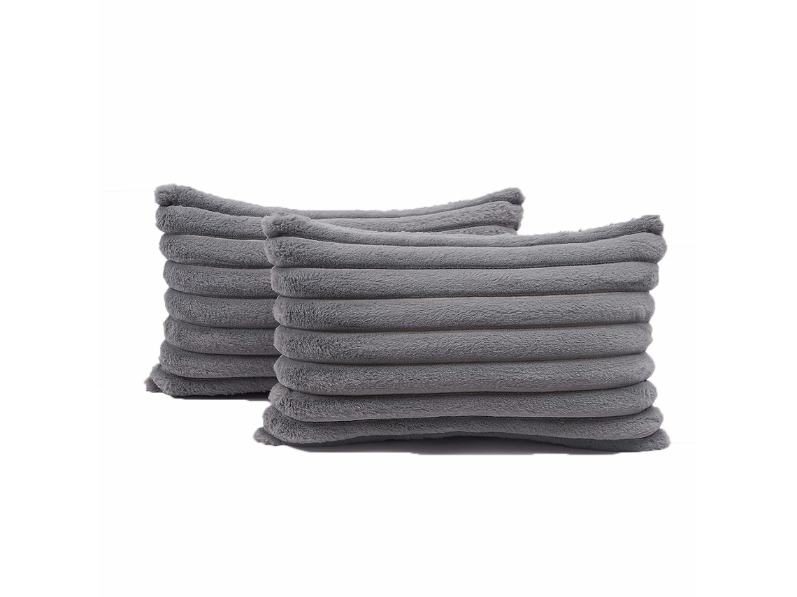 Juego De 2 Fundas De Cojín 30x50 Cm En Felpa Rayas Gris