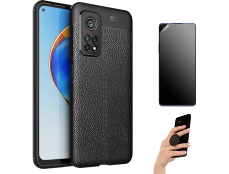 Kit Carcasa y Protector Xiaomi Mi 10T Pro Ultimatte Rugged Leather Popsocket Negro