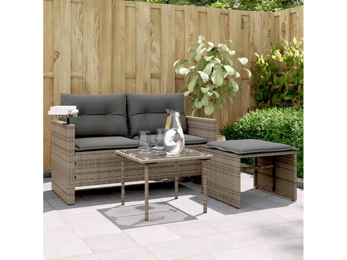 3 Pcs Conjunto Sofás De Jardin C/ Almofadas Vime Pe Cinzento Dkd Home Decor