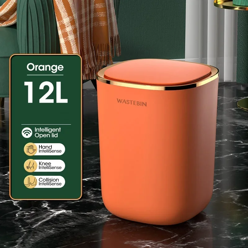 (batería Naranja De 12 L) Basurero Automático Con Sensor Inteligente Para Baño, De Lujo