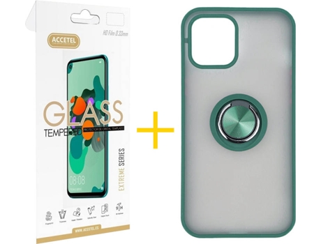 Kit Carcasa y Protector Cristal 1X Iphone 12«12 Pro Accetel Gel Bumper Verde